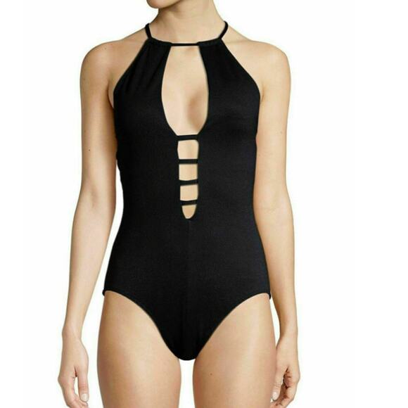 RACHEL Rachel Roy Other - Rachel Roy Cutout Textured One-Piece Swimsuit Criss-Cross Black XL NWT